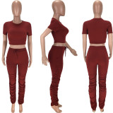 EVE Solid Short Sleeve Stacked Pants 2 Piece Sets MN-9237-2