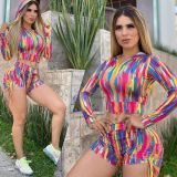 EVE Casual Printed Hooded Two Piece Shorts Set SFY-116