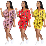 EVE Plus Size Cartoon Print Casual Two Piece Shorts Set CQ-5319