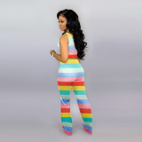 EVE Rainbow Stripe Tank Top And Pants 2 Piece Suits WSM-A5136
