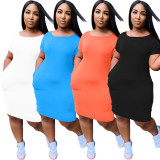 EVE Solid Short Sleeve O Neck Casual T Shirt Dress LDS-T3206