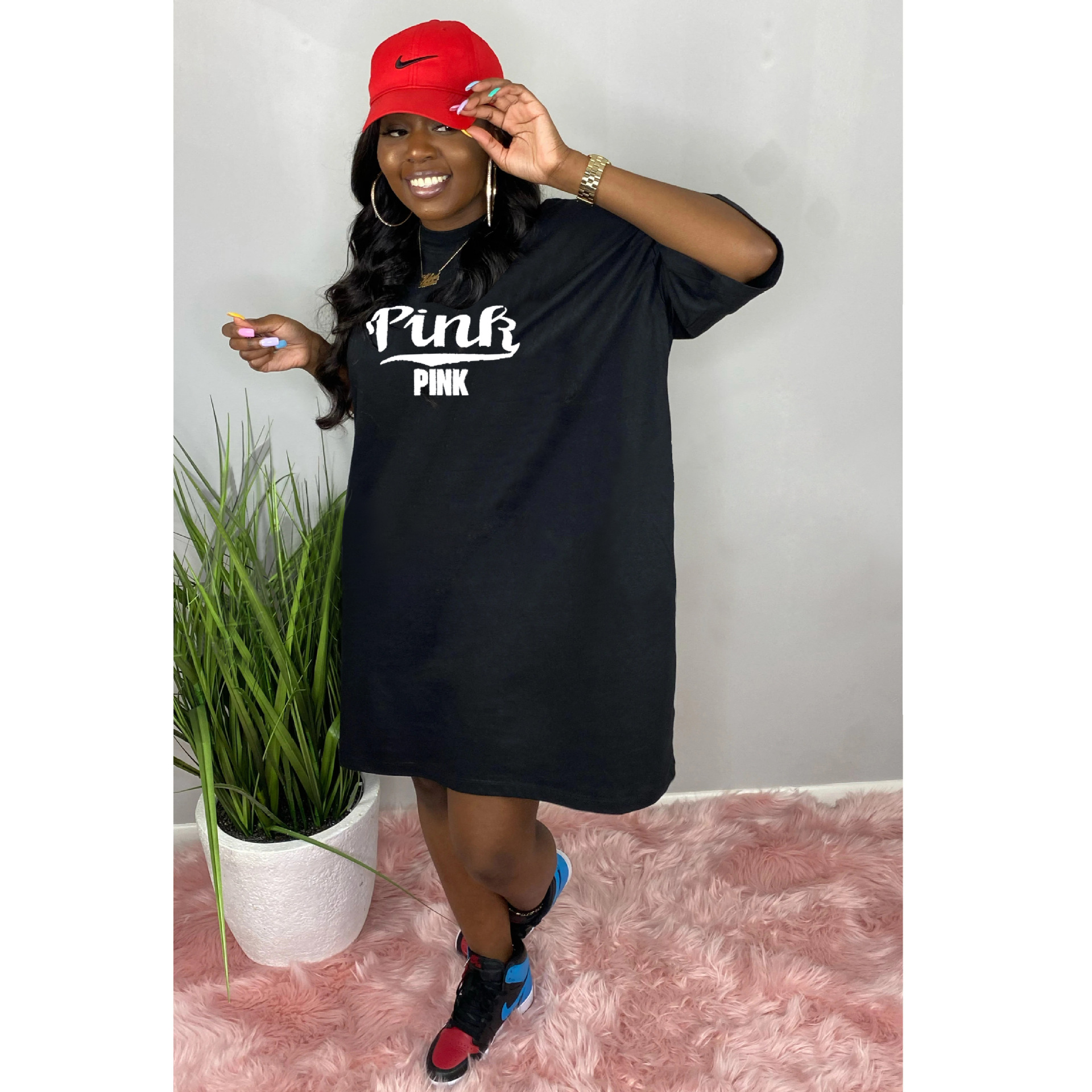 pink t shirt dress plus size