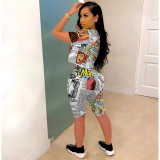 EVE Cartoon Letter Print Two Piece Shorts Set OY-L6110