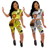 EVE Cartoon Letter Print Two Piece Shorts Set OY-L6110