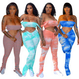 EVE Tie Dye Crop Top Stacked Pants Two Piece Suits OY-L6100