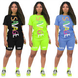 EVE Letter Printed Short Sleeve T-shirt Shorts Sports Suit MIL-L094