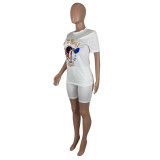 EVE White Cartoon T Shirt And Shorts Two Piece Sets ML-M7310