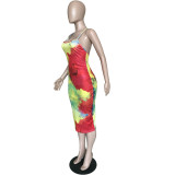 EVE Tie Dye Print Cross Strap Backless Slim Midi Dress BGN-N058