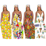 EVE Cartoon Print Big Swing Slip Maxi Dress TR-1021