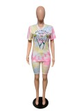 EVE Tie Dye Print Casual Two Piece Shorts Set QZX-6122