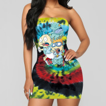 Sexy Tie Dye Print Strapless Bodycon Mini Tube Dress TE-4015