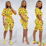 Butterfly Print Casual Loose Two Piece Shorts Set TE-3977-1