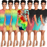 EVE Tie Dye Print T Shirt Shorts Two Piece Sets WY-6674