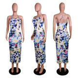 Sexy Printed Backless Strappy Long Dress WY-6651