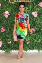 EVE Tie Dye Letter Print Casual Two Piece Shorts Set WY-6673