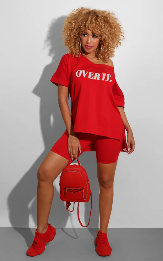 EVE Letter Print T Shirt And Shorts Two Piece Sets SFY-107