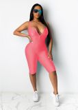 EVE Solid Front Zipper Sleeveless Bodycon Rompers AL-170