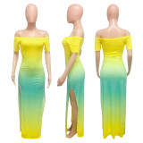 EVE Gradient Contrast Color Split Maxi Dress NIK-117
