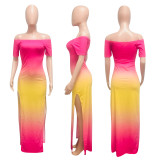 EVE Gradient Contrast Color Split Maxi Dress NIK-117