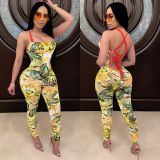 EVE Sexy Floral Print Strappy Backless Jumpsuits SMR-9580