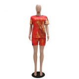 EVE Plus Size Casual Tie-dye Printed Short Sleeve Shorts Suit TR-1027