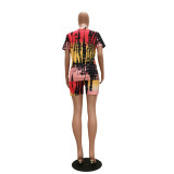 EVE Plus Size Casual Tie-dye Printed Short Sleeve Shorts Suit TR-1027