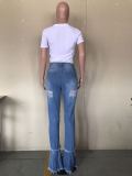EVE Trendy Denim Ripped Holes Flared Jeans Pants OD-8354
