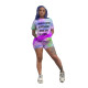 EVE Plus Size Tie Dye Letter Print Two Piece Shorts Set CHY-1225