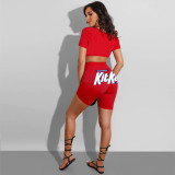 EVE Plus Size Letter Print T Shirt Shorts Two Piece Sets YIY-5171