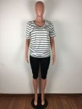 Striped T-shirt Solid Color Pants Suit LA-3186