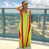 EVE Colorful Stripe Loose Maxi Slip Dress With Headscarf BS-1187