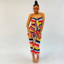 Sexy One Shoulder Ruffled Colorful Striped Dress YM-9205