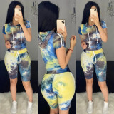 EVE Tie Dye Print Hooded Sporty Two Piece Sets BS-1188