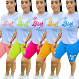 EVE Plus Size Love Letter Print T Shirt Shorts Two Piece Sets OY-6175
