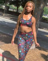 EVE Sexy Printed Tank Top Long Pants Tight 2 Piece Sets OD-8385