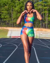 EVE Sexy Printed Siwimsuit Tank Top Shorts 2 Piece Sets OD-8380