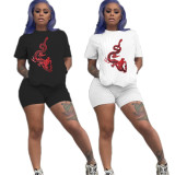 EVE Plus Size Dragon Print Casual Two Piece Shorts Set BLI-2029