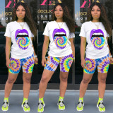 EVE Plus Size Printed T Shirt Shorts Two Piece Suit TE-4031