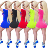 Sexy Short Sleeve Zipper Stitching Romper TE-4029