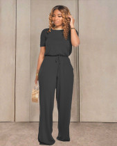 Solid Short Sleeve Wide Leg One Piece Jumpsuits TR-1033