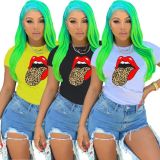 EVE Tongue Print Casual Short Sleeve O Neck T Shirt LM-8151