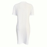 EVE Letter Print V Neck Short Sleeve T Shirt Dress QZX-6127