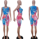 EVE Tie Dye Print Sleeveless Two Piece Shorts Set TK-6087