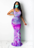 EVE Tie Dye Print Sleeveless Slim Mermaid Maxi Dress SFY-126