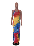 EVE Plus Size Tie Dye Print Sleeveless Maxi Tank Dress WAF-5022