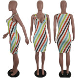 EVE Plus Size Colorful Stripe Sleeveless Midi Dress BLI-2060