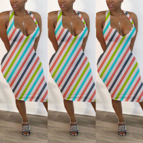 Plus Size Colorful Stripe Sleeveless Midi Dress BLI-2060