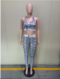 EVE Sexy Letter Print Tank Top And Pants Two Piece Sets LSL-6352