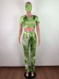 Tie Dye Short Sleeve Stacked Pants 2 Piece Sets With Mask LA-3193