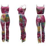 EVE Sexy Print Top Folds Pants Two Piece Set XYKF-9196-1